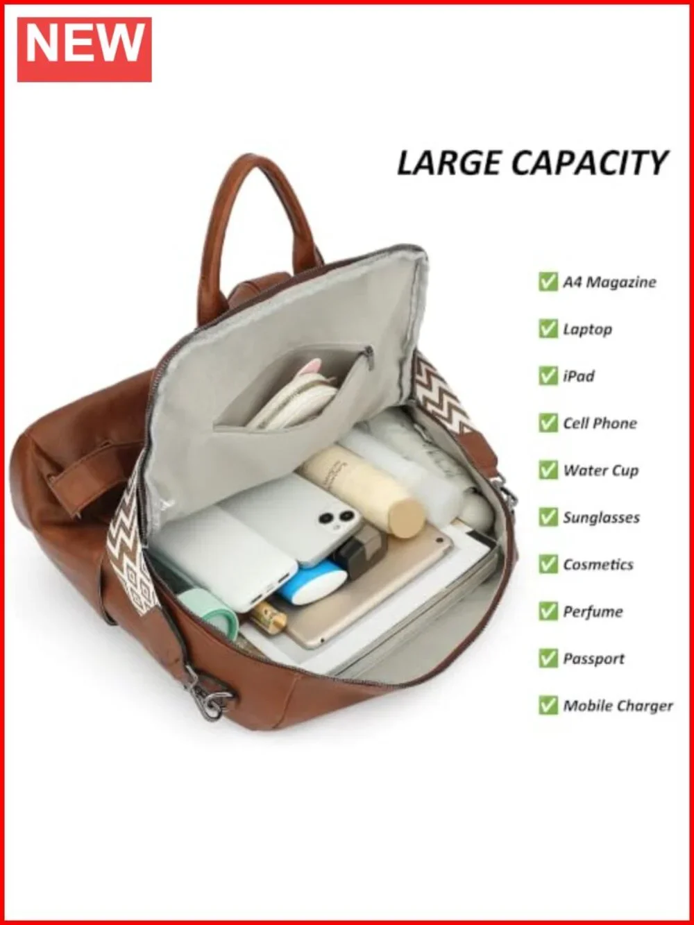 Waterproof PU Leather Backpack Purse for Women, Anti-Theft Convertible Handbag